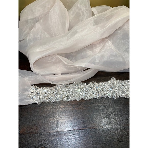 Allure Bridals Rhinestone Pearls Embellished Wedding Dress Sash Belt Champagne L main image 7